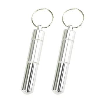 

2pcs Outdoor Portable Aluminium Alloy Toothpick Holder Pocket Capsule Metal Pill Case with Key Ring