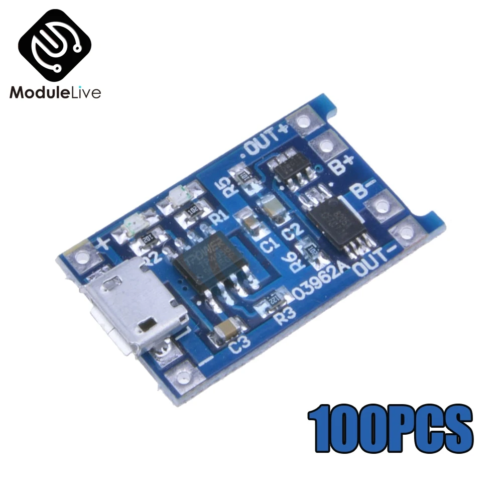100 шт Micro USB 5V 1A 18650 TC4056A литиевый модуль зарядного устройства аккумулятора зарядная плата с двойными функциями светодиодный индикатор