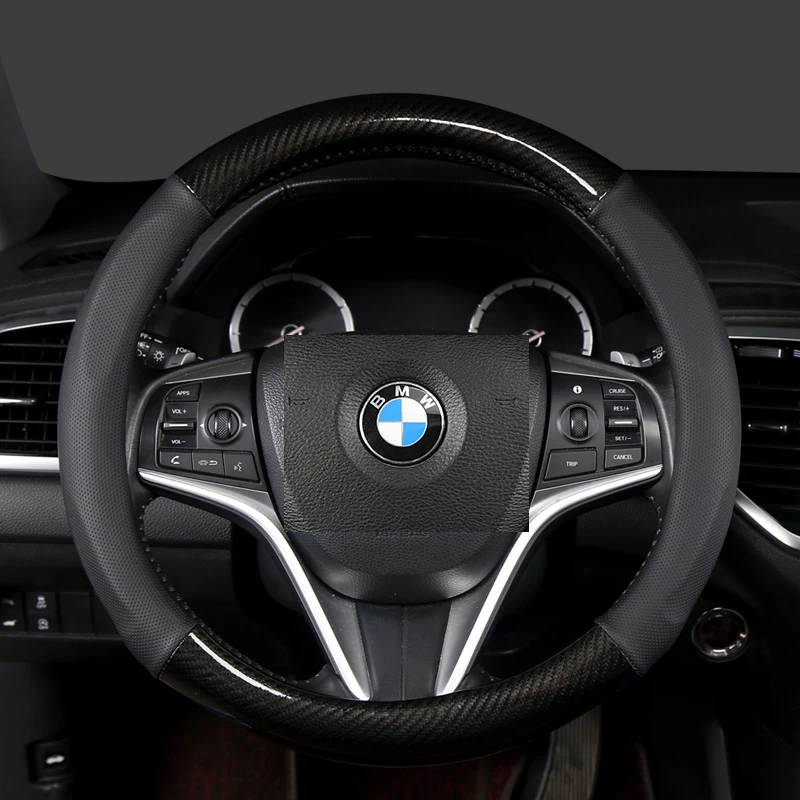 Luxury Leather Car Steering Wheel Cover - 38cm, 15-Inch