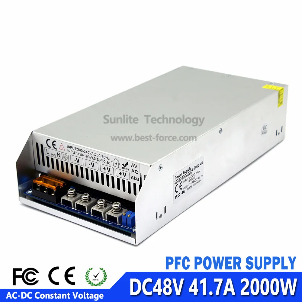 Универсальный 48V DC источник питания переключатель 41.7A 2000W Трансформатор 110V 220V AC в DC 48V PFC SMPS для осветительный двигатель шаговый
