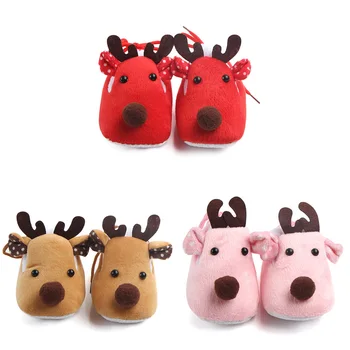 

Cotton Shoes Baby Walkers Christmas Newborn Toddler Baby Shoes Crib Shoes Cartoon Animal Soft Sole Non-Slip Baby Shoes One Size