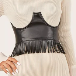 Punk Pu Elastic Corset Belt For Women Designer Tassel Wide Waist Strap Female Dress Coat Sweater Decorative Waistband Girdle