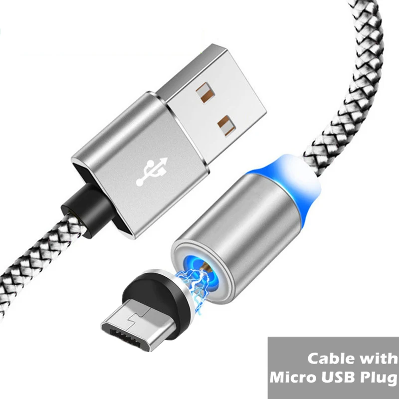 Светодиодный магнитный кабель type C Магнит Micro USB зарядный кабель для Xiaomi Mi 9t 8 Motorola Moto G G2 G3 G4 Play G5 G5S Plus E E2 E3 - Цвет: Silver Micro USB