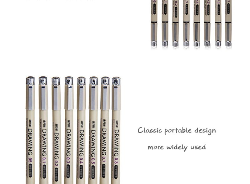 8 шт., разные кончики, черные карандашные карандаши для черчения, 005 01 02 03 04 05 07 08, ручка для кисти, мелкая точка, дизайн, ручка, маркеры для творчества
