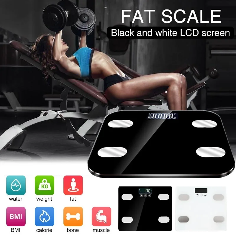 Touch Black White Glass Monitoring Health Instruments Weighing Luggage Healthy Glass Platform Body Fat Scale Household Balance