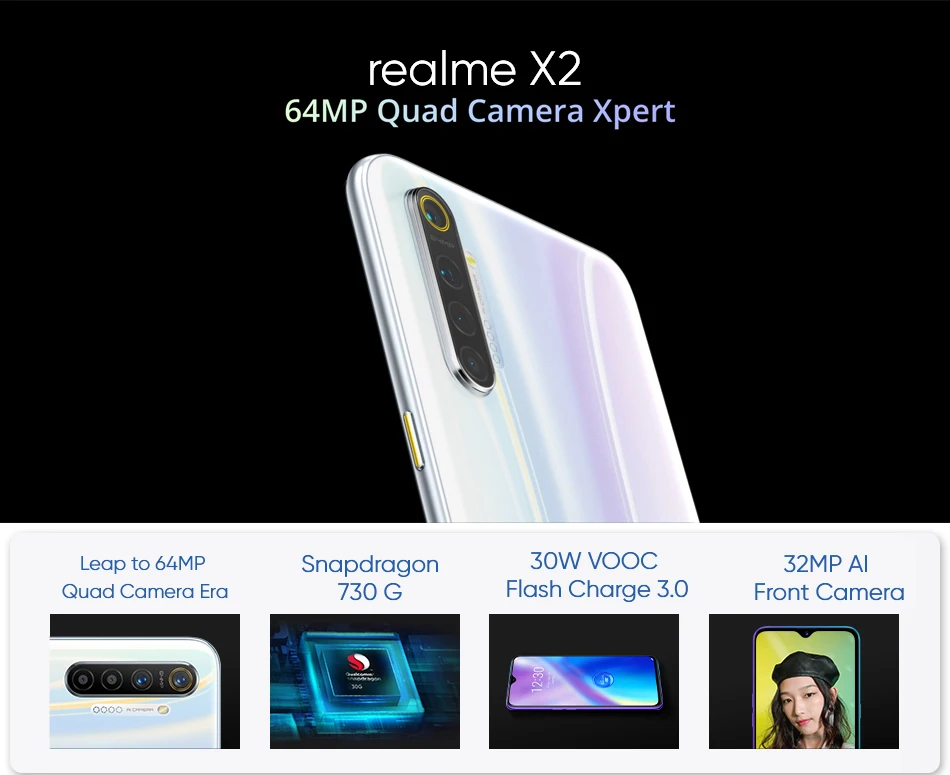 Realme X2 X 2 глобальная Версия 8 ГБ 128 Гб Смартфон Snapdragon 730G 64MP Quad камера телефон nfc 30 Вт Быстрое зарядное устройство ЕС