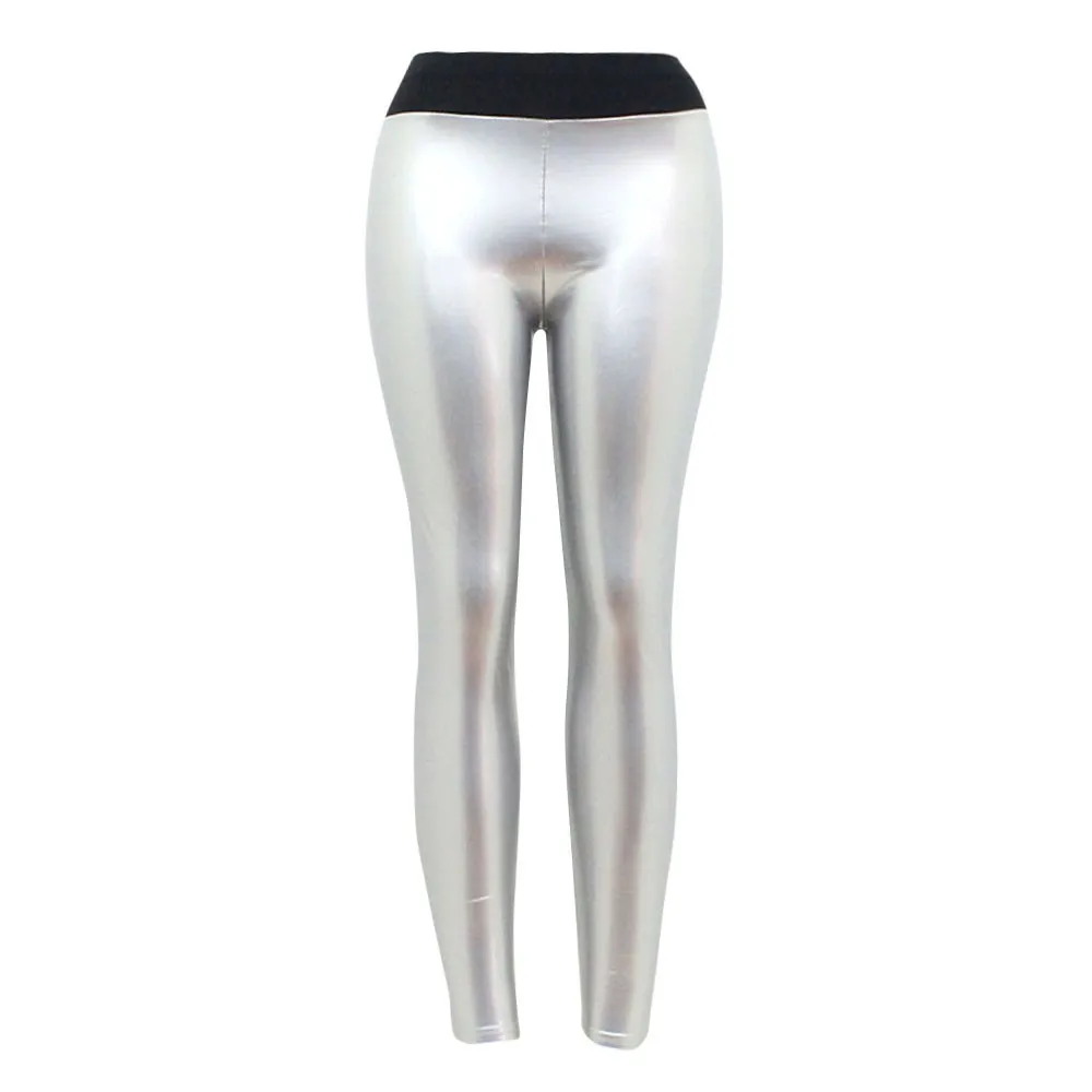 Для женщин s Lady Strethcy блестящие спортивные Леггинсы для фитнеса брюки сексуальные брюки для женщин черные красные Pantalones Mujer - Цвет: Silver