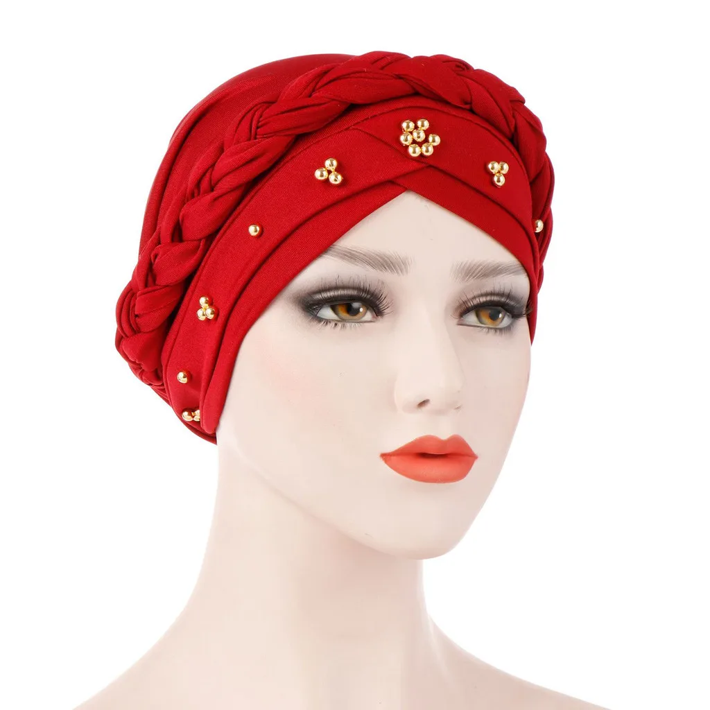 Для женщин Бисер Индия шляпа мусульманских рюшами Хемо шапочка-тюрбан Обёрточная бумага Для женщин s Зимняя шапочка-бини Шапки для онкобольных капота
