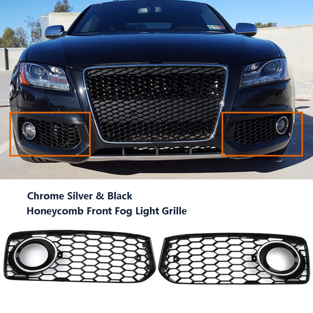 

Honeycomb Fog Light Grille Grill Front Bumper Cover Fits For Audi S5 A5 S-Line 08-12 RS5 Style