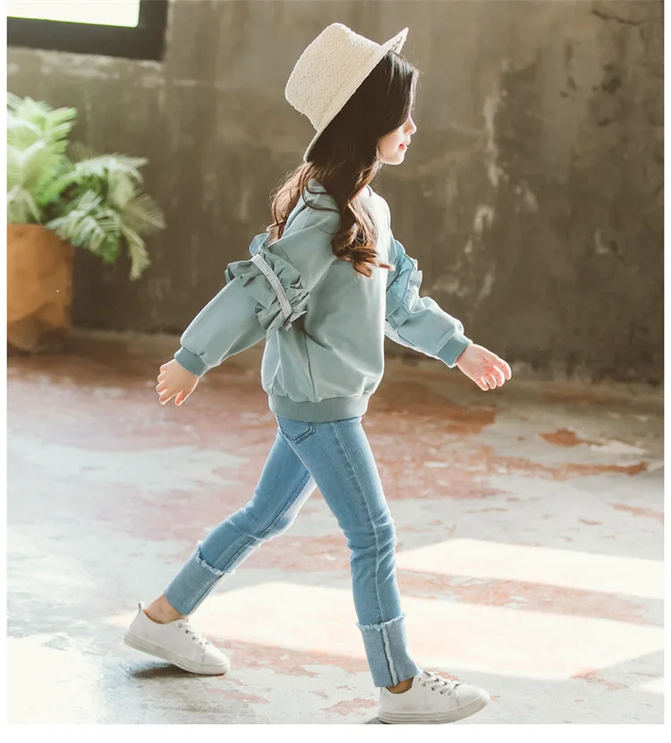 Lace Cotton Children's Sets Girls Long Sleeve Hoodies+ Denim Jeans 2pcs Kids Tracksuits Spring Autumn Casual Sports Outfits