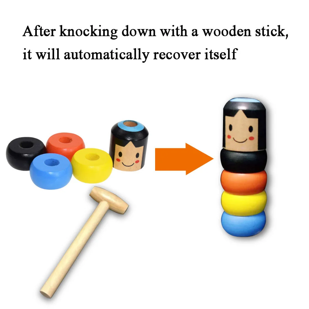 Magic Tricks Wooden Man Toy Invincible Tumbler Wood Made Toy Unbreakable Funny Resurrected Puppet Reassembled for 3