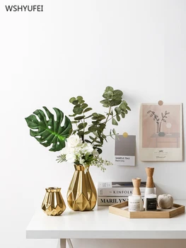 

Golden Nordic luxury ins ceramic vase decoration living room wine cabinet decoration water culture plug dry flowers size flower