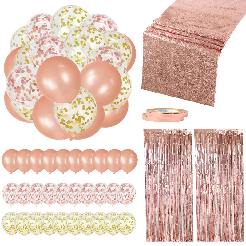 35Pcs/set Rose Gold Birthday Party Wedding Home Decoration Kit  Confetti Balloons Tinsel Curtain Baby Shower Christmas Balloons