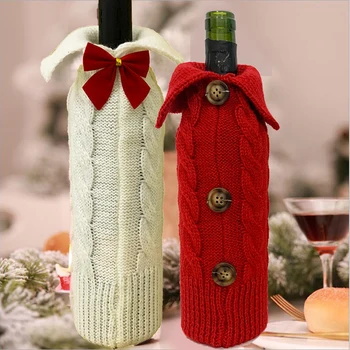 

Christmas Wine Bottle Cover Holiday Champagne Bottle Cover Knitted Red Wine Bottle Bag Christmas Decoration