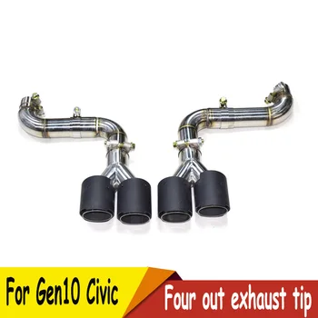 

1 set exhaust pipe muffler tip modified Four out stainless steel /carbon fiber/blue tail throat fit for gen10 Civic 1.5T
