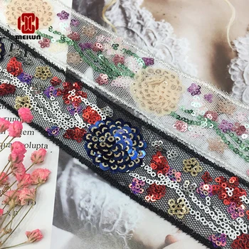 

Ethnic Mesh Sequins Webbing Ribbon Tape Dress clothing Decora Embroidered Bar Code Lace Trims DIY handmade Sewing Accessories