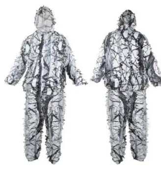 

3D Snowfield Camouflage Airsoft Hooded Jacket Pants Set Men Sniper Bionic Camo Clothes Hunting CS Jedi Survival Ghillie Suit