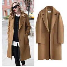Женское пальто большого размера, осеннее и зимнее Женское шерстяное пальто средней длины, свободное утолщенное шерстяное пальто, черное шерстяное пальто