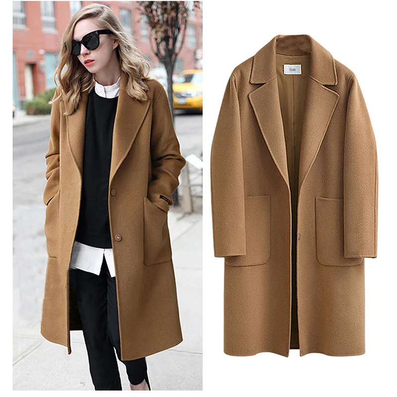

Women's Large Size Overcoat Fall and Winter Women's Wool Coat Medium-length Loose Thickened Wool Overcoat Black Wool Overcoat