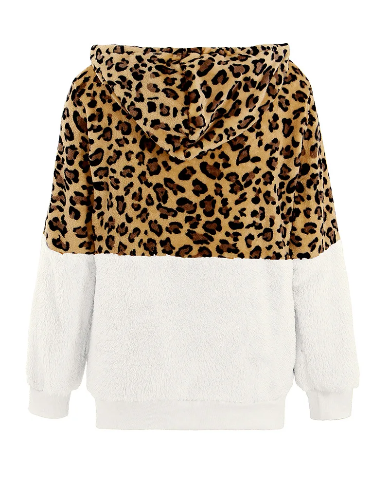 Jaqueta de lã de Leopardo Quente com Zíper Cabolsa de Retalhos com Capuz Mulheres Inverno Jaqueta Feminina Teddy Harajuku Cabolsa Chaqueta Mujer 2020 8 Cheap Jaquetas básicas