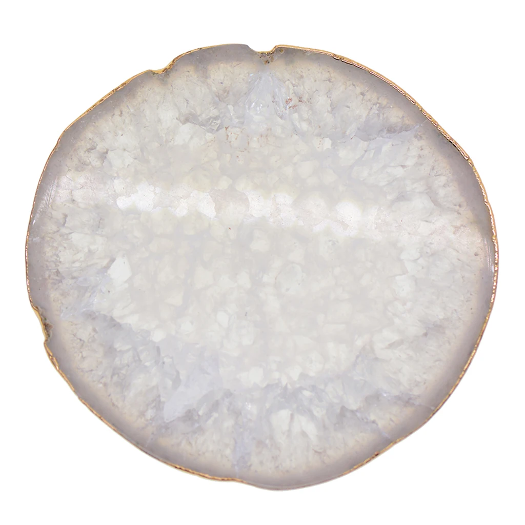 Gold Edge Agate Slice Crystal Coaster Cup Mat Coffee Tea Place Mat White