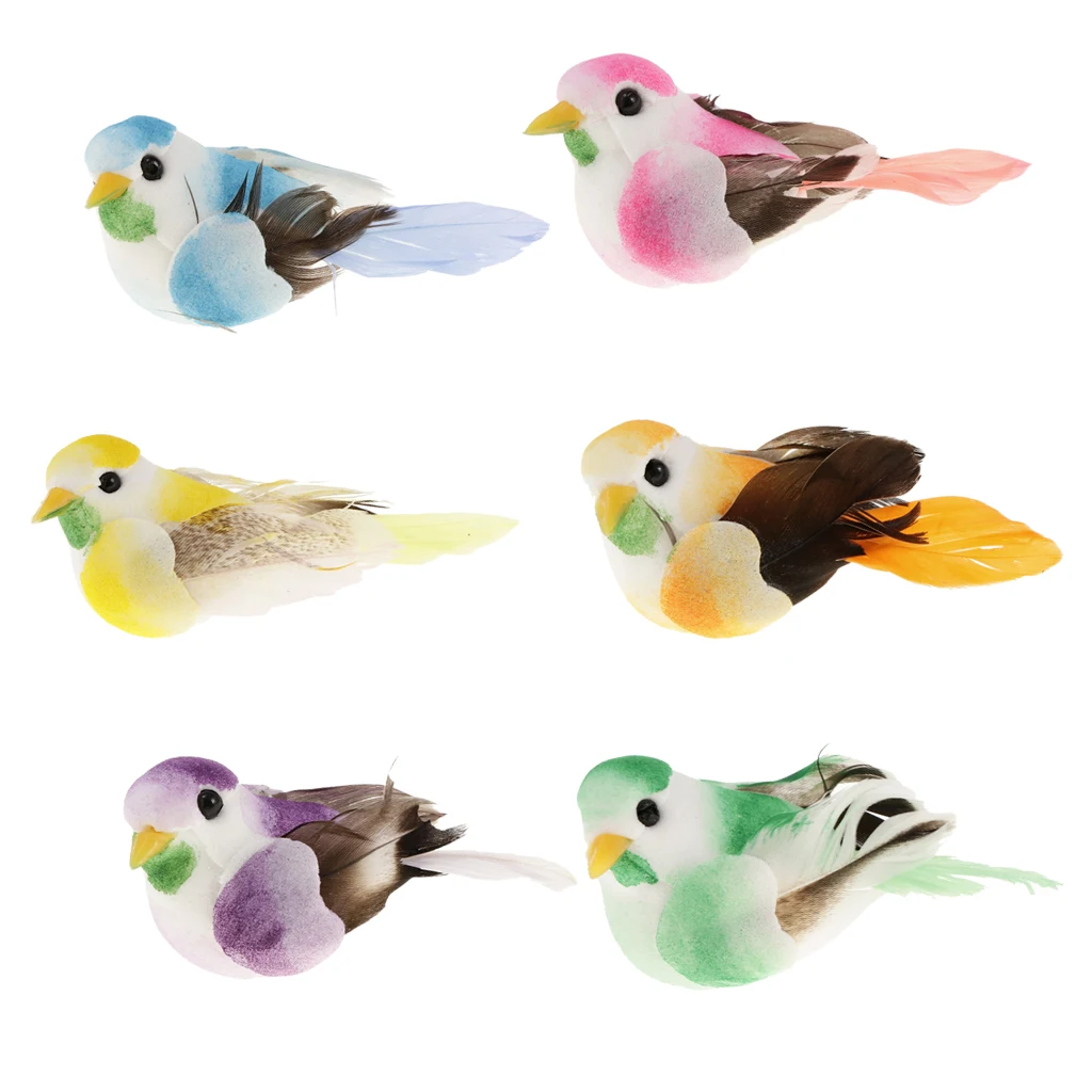 Artificial Feather Birds Set of 6 Christmas Tree Decorations Xmas Treetop Wall Art Decor Craft Kids Room Decor