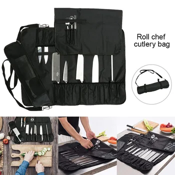 

Dropshipping Chef Cutlery Bag With 11 Slots Roll Bag Multi-function with Handle Shoulder Strap Mesh Holder P666