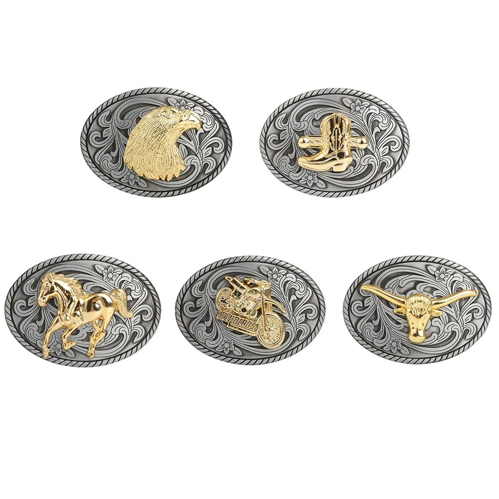 Belt Buckle Metal Men's Cool Embossed Skull Gold Animals Design Western Cowboy Horse Belt Buckle accessory