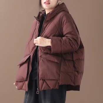 

[EWQ] 2020 Autumn Winter New Pattern Hooded Collar Long Sleeve Solid Patchwork Pockets Vintage Cotton Padded Coat Women AH740