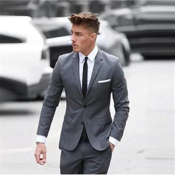 

New Fashion Custom 2020 Mens Suit Two Pieces Wedding Groom Tuxedos Slim Fitted Groomsman Business Suits Wear (Jacket+Pants)