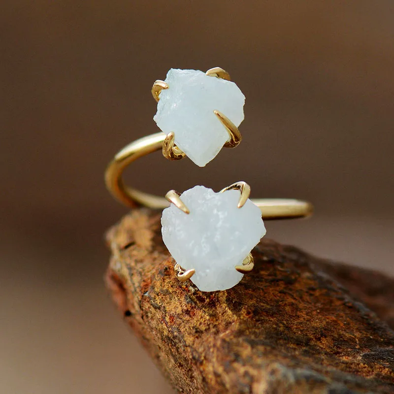 Latest Luxury Women 2 Gems Stone Finger Rings Modern Cocktail Adjustable Designer Ring Anniversary Wedding Jewelry