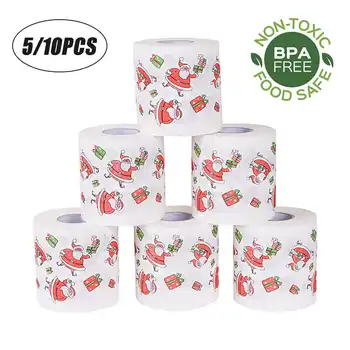

10/5pcs Christmas Pattern Series Roll Paper Prints Funny Toilet Paper Home Santa Claus Supplies Xmas Decor Tissue Roll