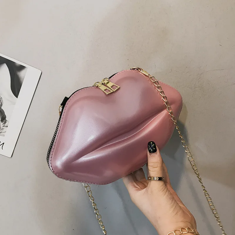 Сексуальная акриловая сумка-мессенджер с губами, Модный женский клатч на цепочке, сумка на плечо в форме губ, женские сумки, вечерние сумочки - Цвет: pink