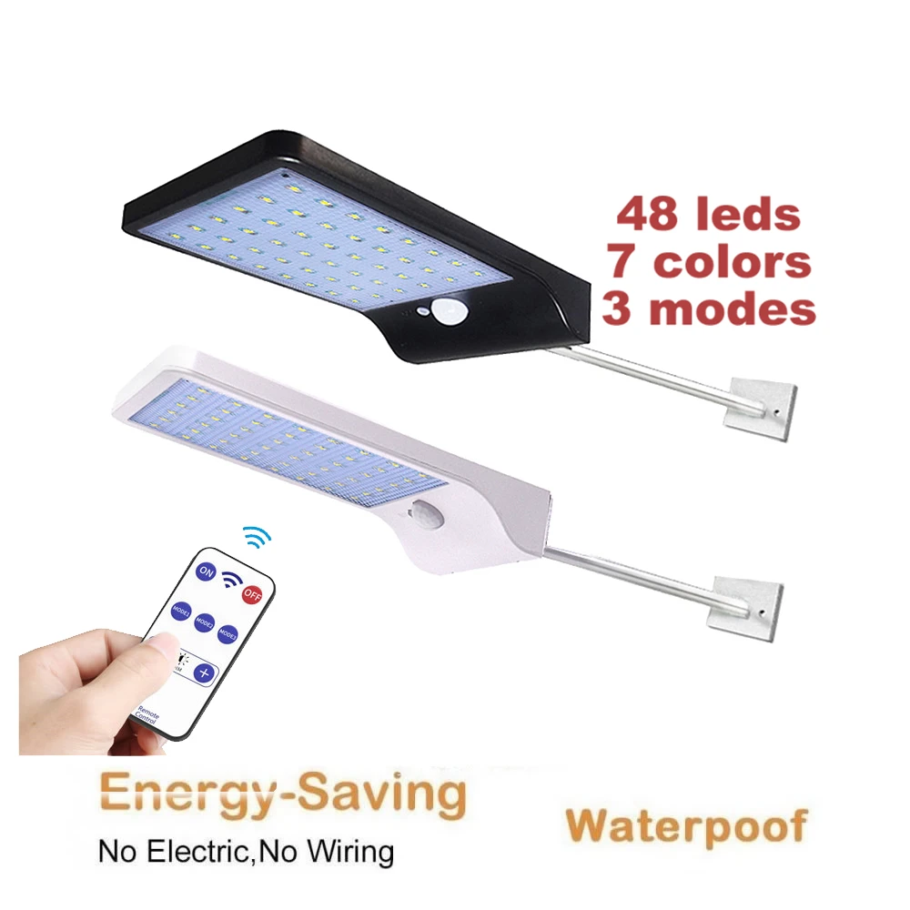 

remote 48/36 LED Solar powered Waterproof Infrared motion Sensor Garden Light Pathway Street Path Yard Wall street lamp w pole