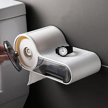 

Toilet Roll Tissue Storage Box Paper Holder Rack Sundries Organizer Non-nails Paper Towel Container Box for Bathroom Toilet