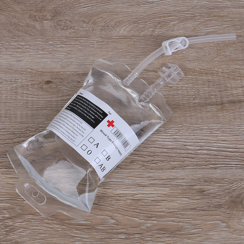 Medical Drink Pouches PVC Material 350ml Reusable Blood Energy Transparent Halloween Vampire Props