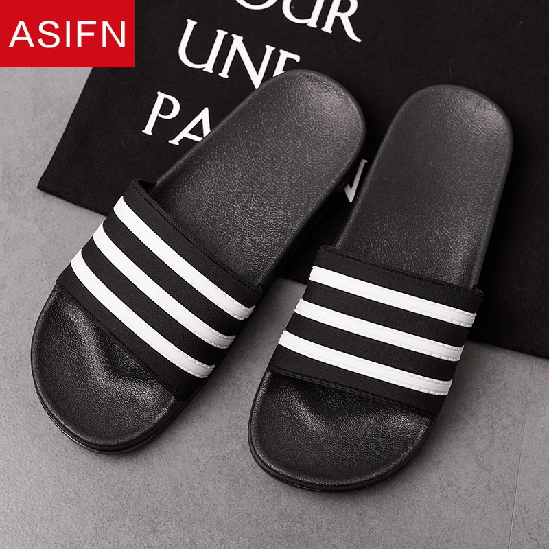 ASIFN-Zapatillas de EVA antideslizantes para Hombre, chanclas informales a rayas blancas y negras, para playa, talla grande