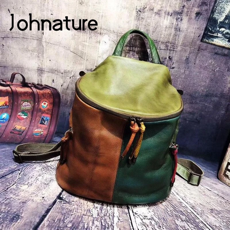 Женский рюкзак ручной работы Johnature вместительный винтажный из натуральной кожи