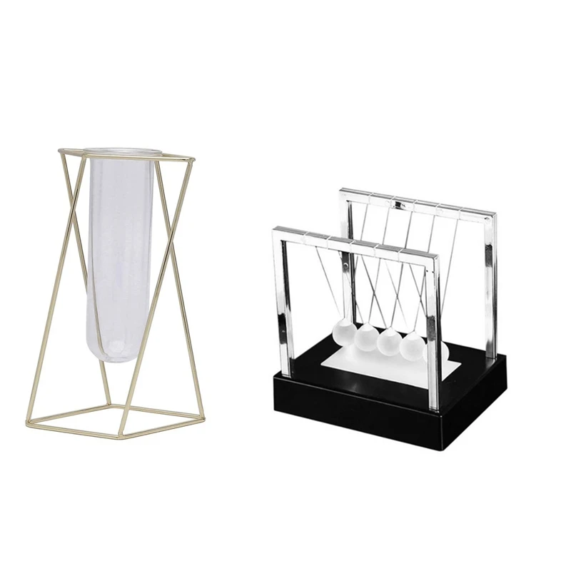 1 Pcs Newtons Cradle LED Light Up Kinetic Energy Home Office Science Toys &amp Glass Flower Vase with Metal Stand | Дом и сад