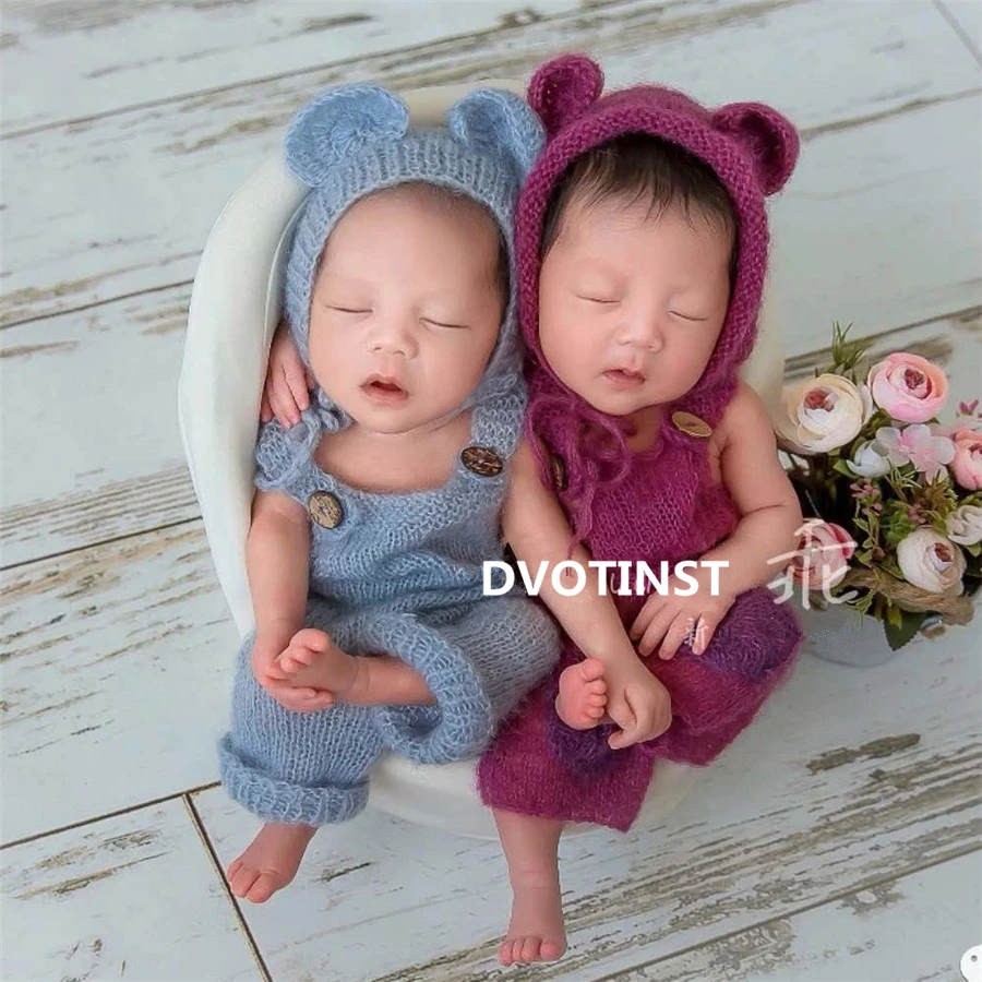 Dvotinst Newborn Baby Photography Props Crochet Knit Mohair Hat+Outfits Set Fotografia Infant Studio Shooting Photo Shower Gift | Детская