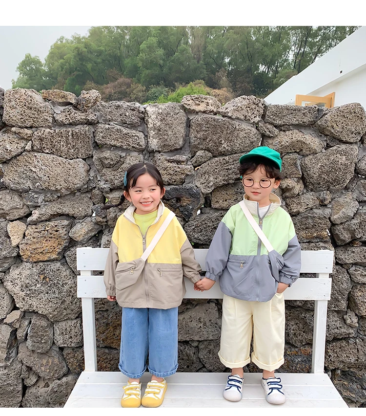 Spring Jackets 2020 New Korean Children's Clothes Boys' & Girls' Loose & Comfortable Long Sleeve Coat Contrast Color Jacket