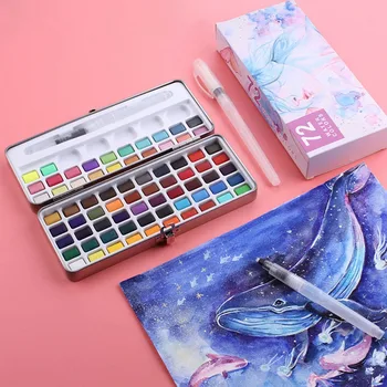 

50/72/90 Colors Portable Travel Solid Pigment Watercolor Paints Set With Water Color Brush Pen For Painting Art Supplies