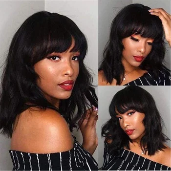 

Short Women's Wigs with Bangs Kinky Curly Natural Black Synthetic Hair Wigs For Women African American Cosplay Party Wig