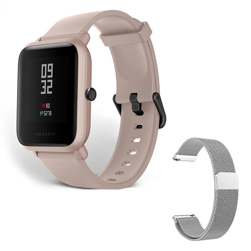 Английская версия Amazfit Bip Lite умные часы Huami Amazfit Bip Lite Мужские часы 45 дней Срок службы батареи 3ATM пульсометр часы - Цвет: pink n silver metal
