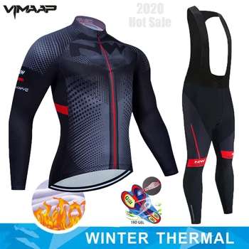 Conjunto de Ropa térmica de lana para Ciclismo, Maillot para bicicleta de montaña, color negro y rojo, novedad de 2020
