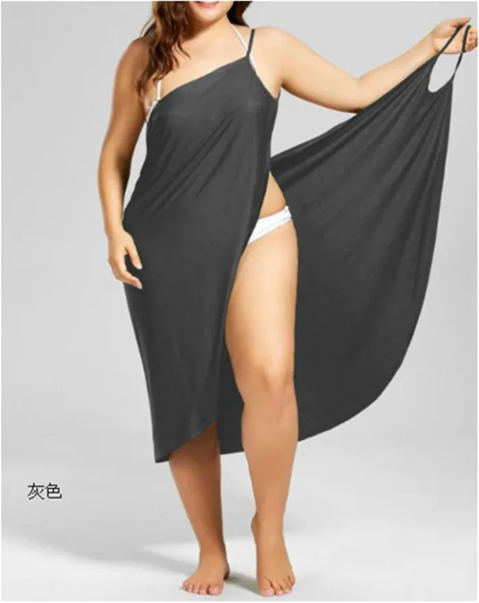 5XL Women Sexy Beach V-Neck Sling Dress 2020 Summer Towel Backless Swimwear Cover Up Wrap Robe Female Tropical Dresses Plus Size
