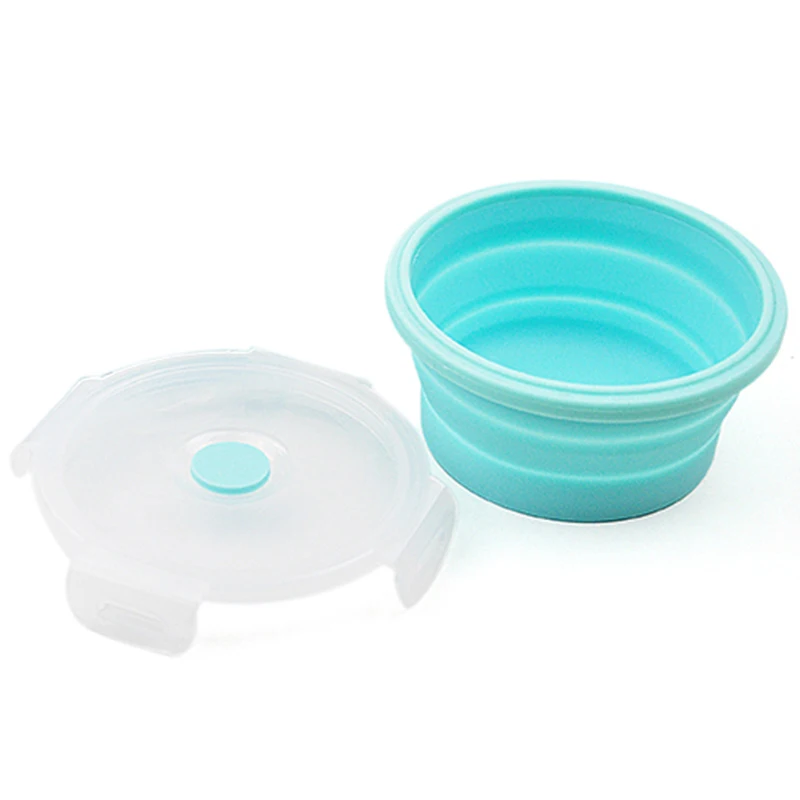 Round Silicone Folding Portable Bento Box Collapsible Lunch Box for Kid Food Dinnerware Microwave Food Storage Container