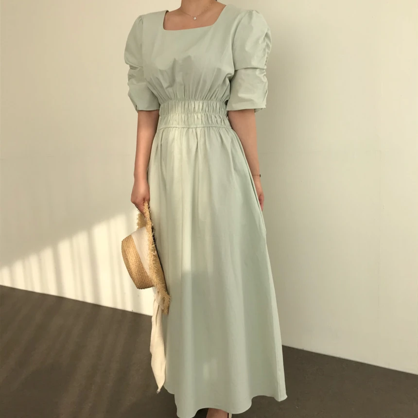 bubble sleeve midi dress