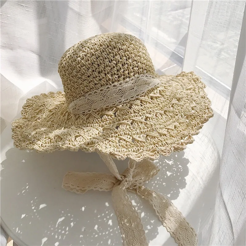 Летний дорожный солнцезащитный крем Рыбацкая шляпа модный дикий женский головной Убор От Солнца японская кружевная соломенная шляпа женская