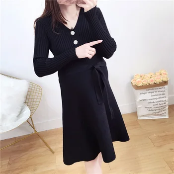 

2019 autumn and winter maternity dress new Korean fashion long knit dress pregnant knit sweater